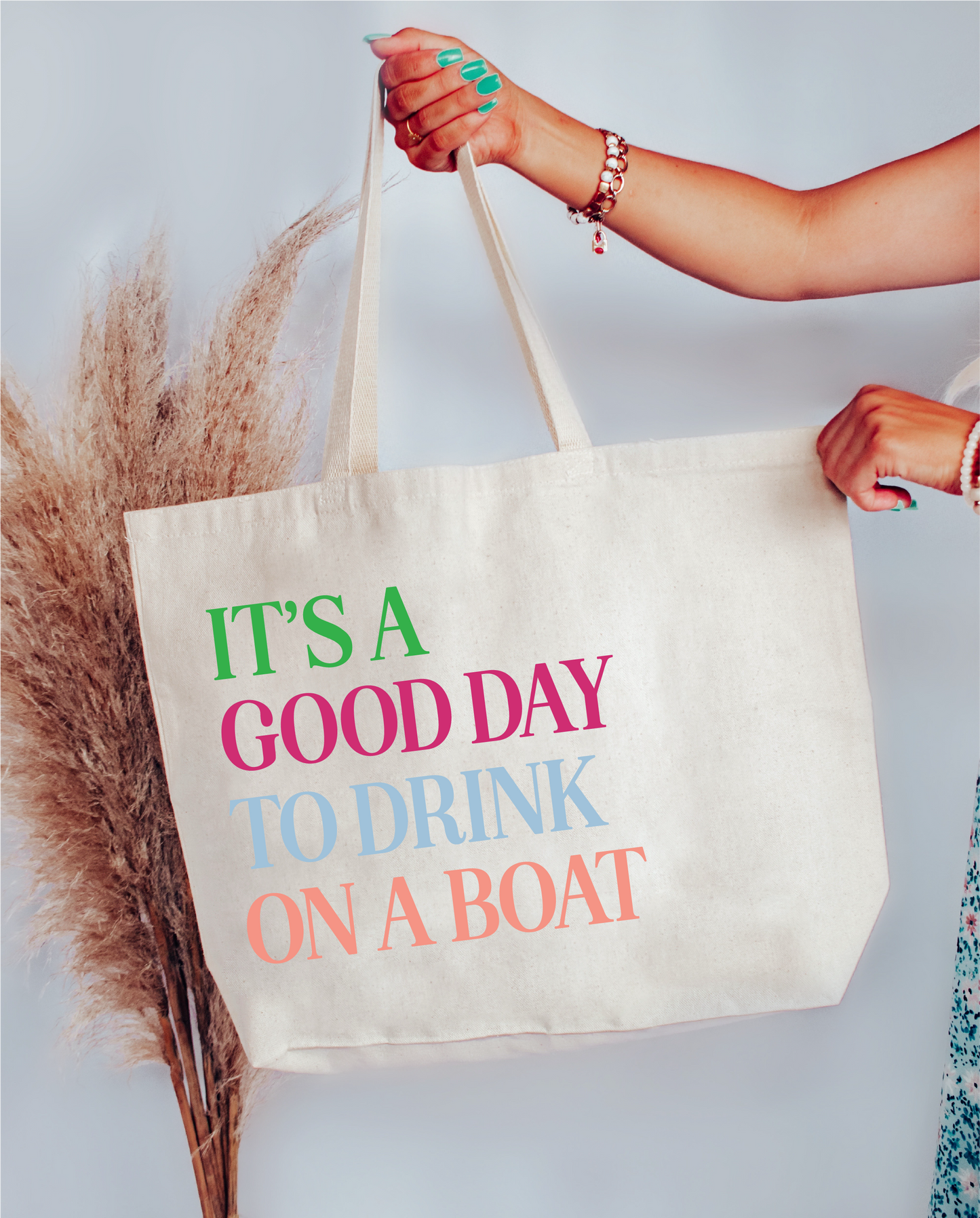 Multicolored "Drinks on a Boat" Tote Bag