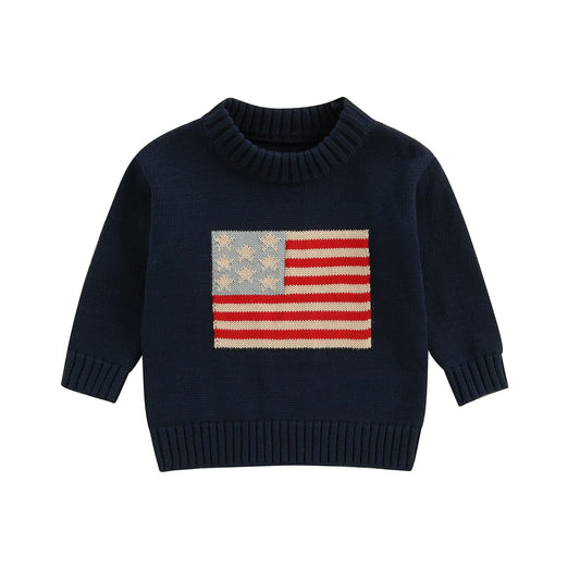 Toddler Baby Boy Girl American Flag Pull Over Sweater
