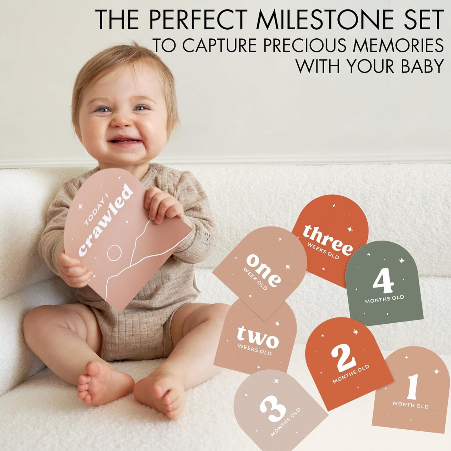 Beautiful Baby Monthly Milestone Cards - 15 Reversible Paper Cards