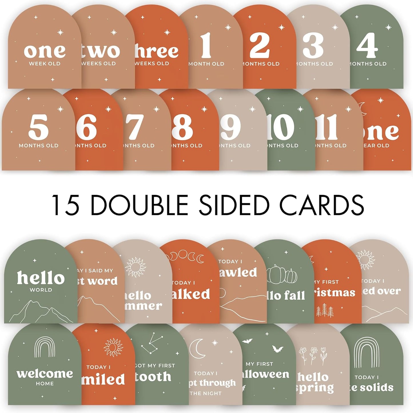 Beautiful Baby Monthly Milestone Cards - 15 Reversible Paper Cards