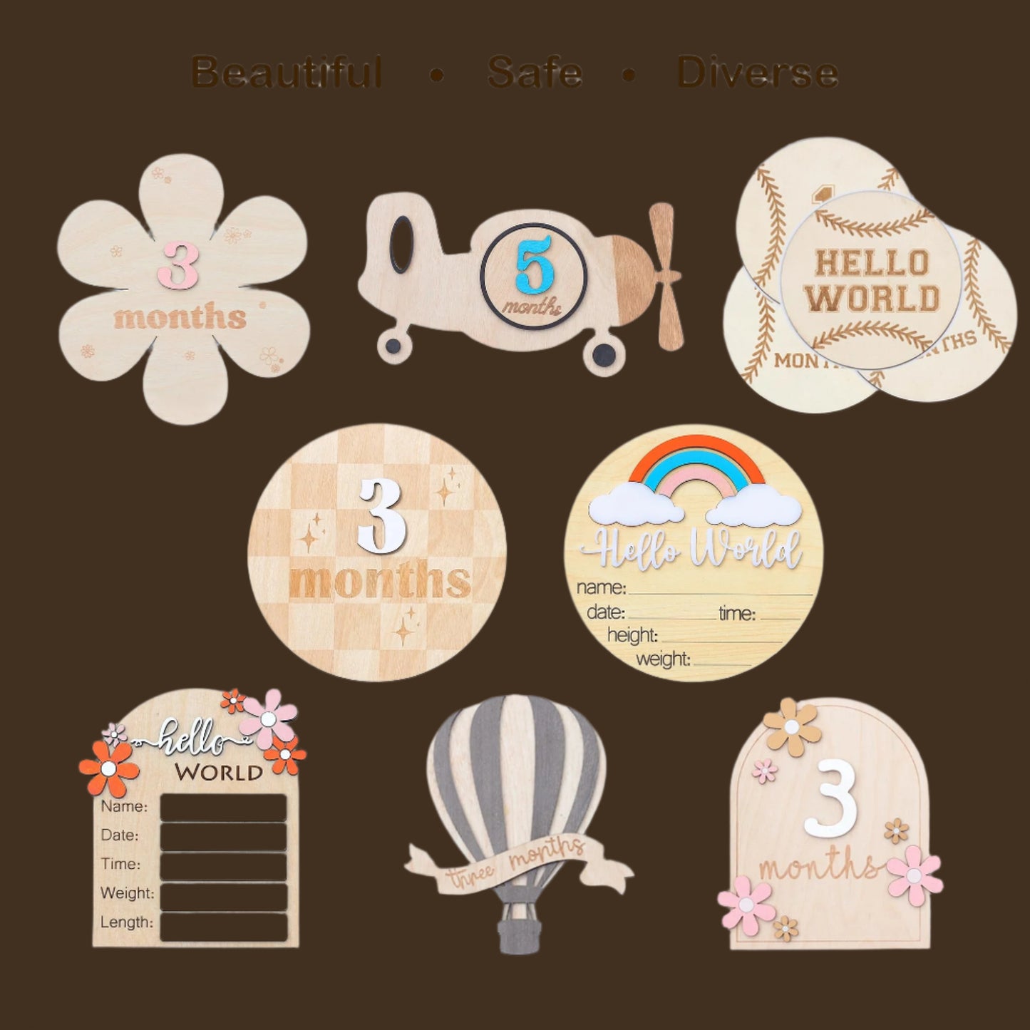 Baby Monthly Milestone Cards (Wooden)