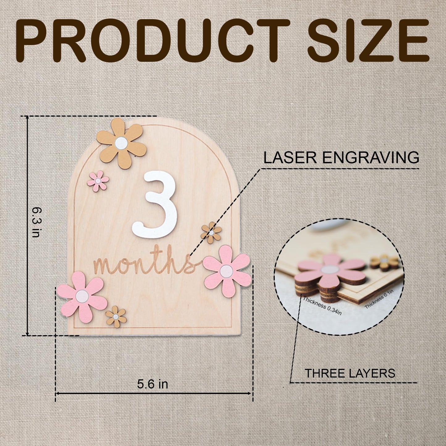 Baby Monthly Milestone Cards (Wooden)