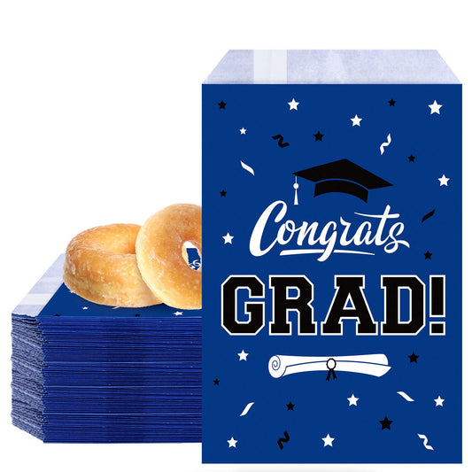 Whaline 100Pcs Graduation Goodie Treat Bags Congrats Grad Buffet Paper Bags Blue Graduates Cookie Gift Bags for School Party Decoration Supplies, 5.1 x 7.3 Inch
