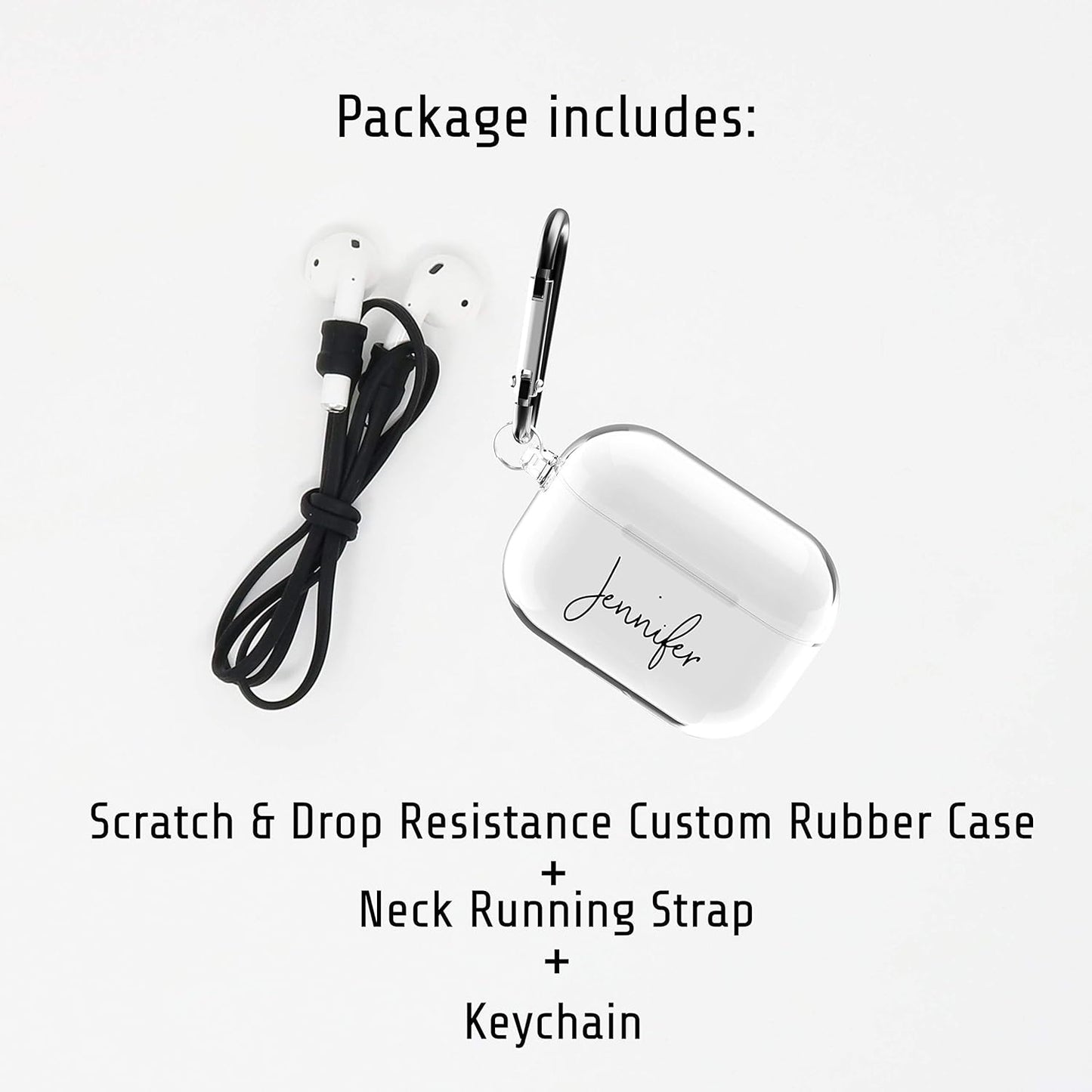 MARBLEFY Custom Name Airpod Pro Case with Keychain and Running Strap Compatible with Apple AirPods Pro