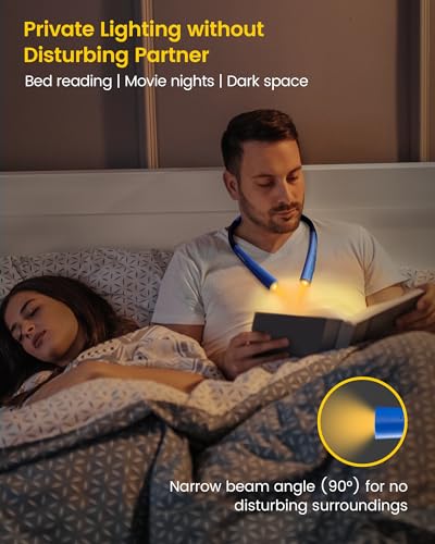 Glocusent LED Neck Reading Light, Book Light for Reading in Bed, 3 Colors, 6 Brightness Levels, Bendable Arms, Rechargeable, Long Lasting, Perfect for Reading, Knitting, Camping, Repairing