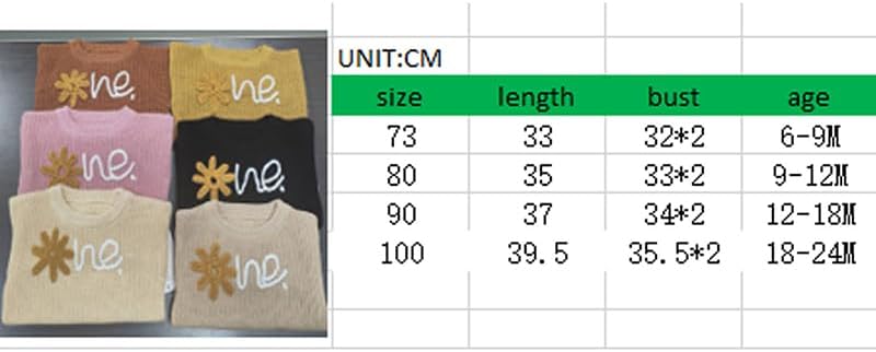 Size Chart for "one" sweater