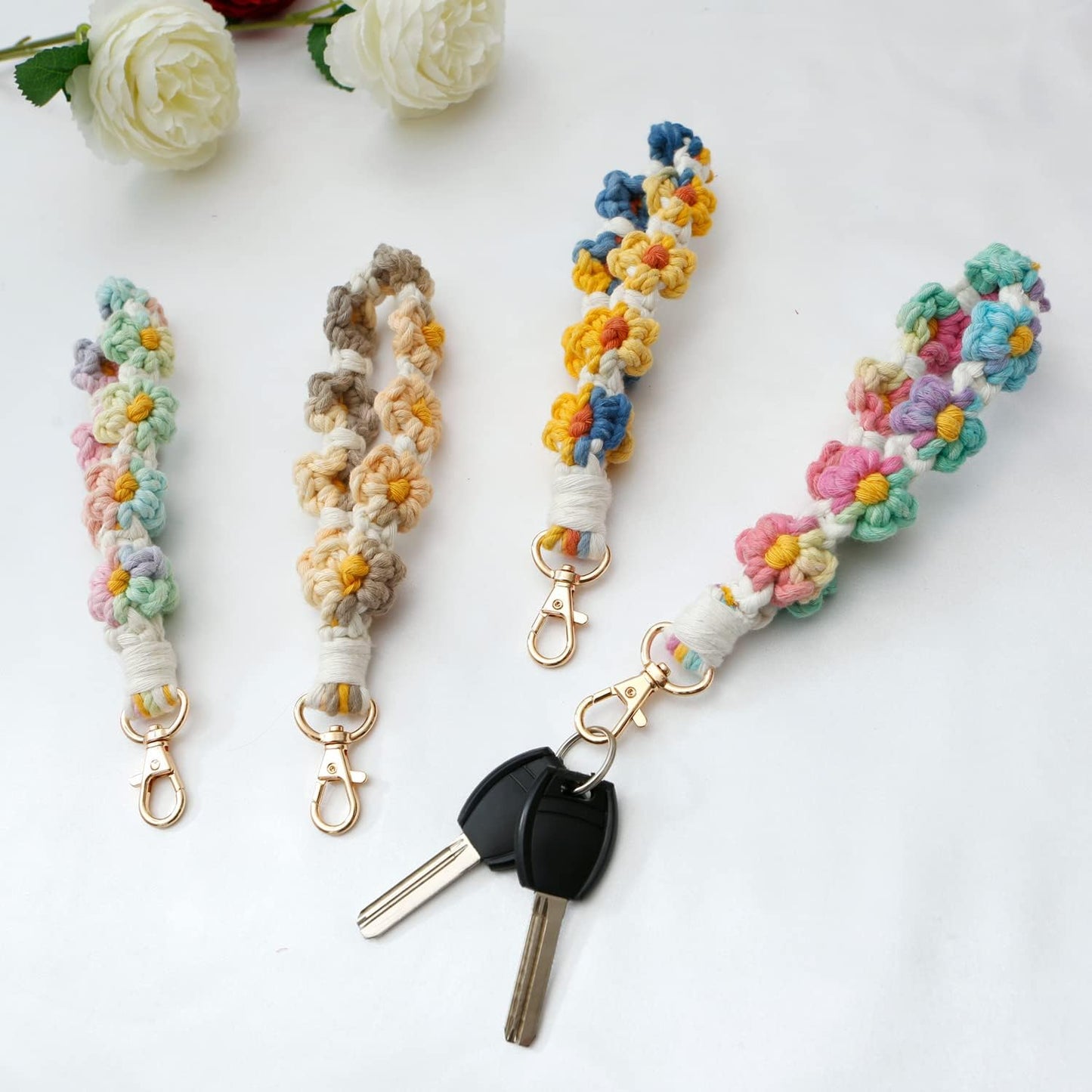 Handmade macrame Boho flower keychain