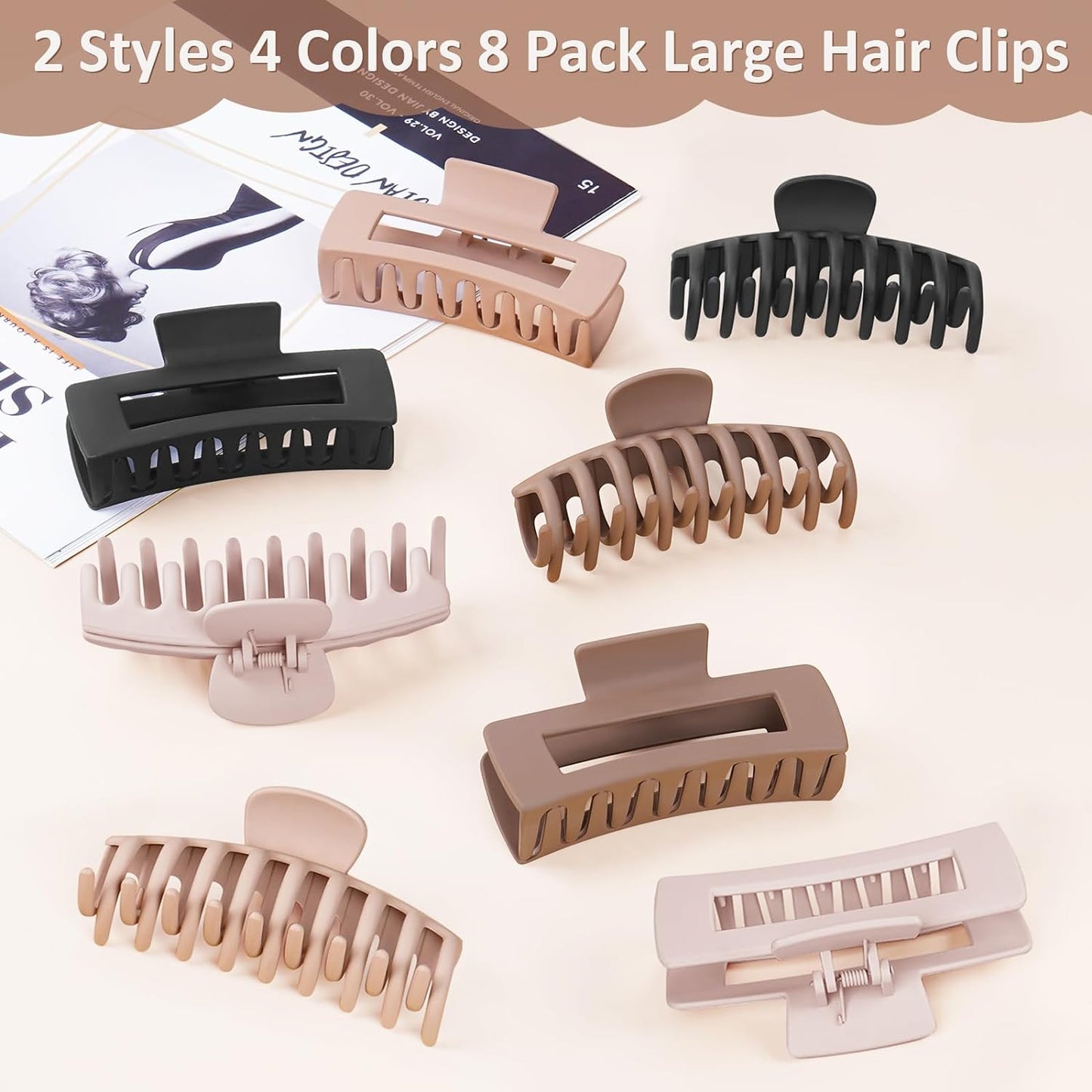 Hair Clips-8pk.(2 Styles) Matte Finish