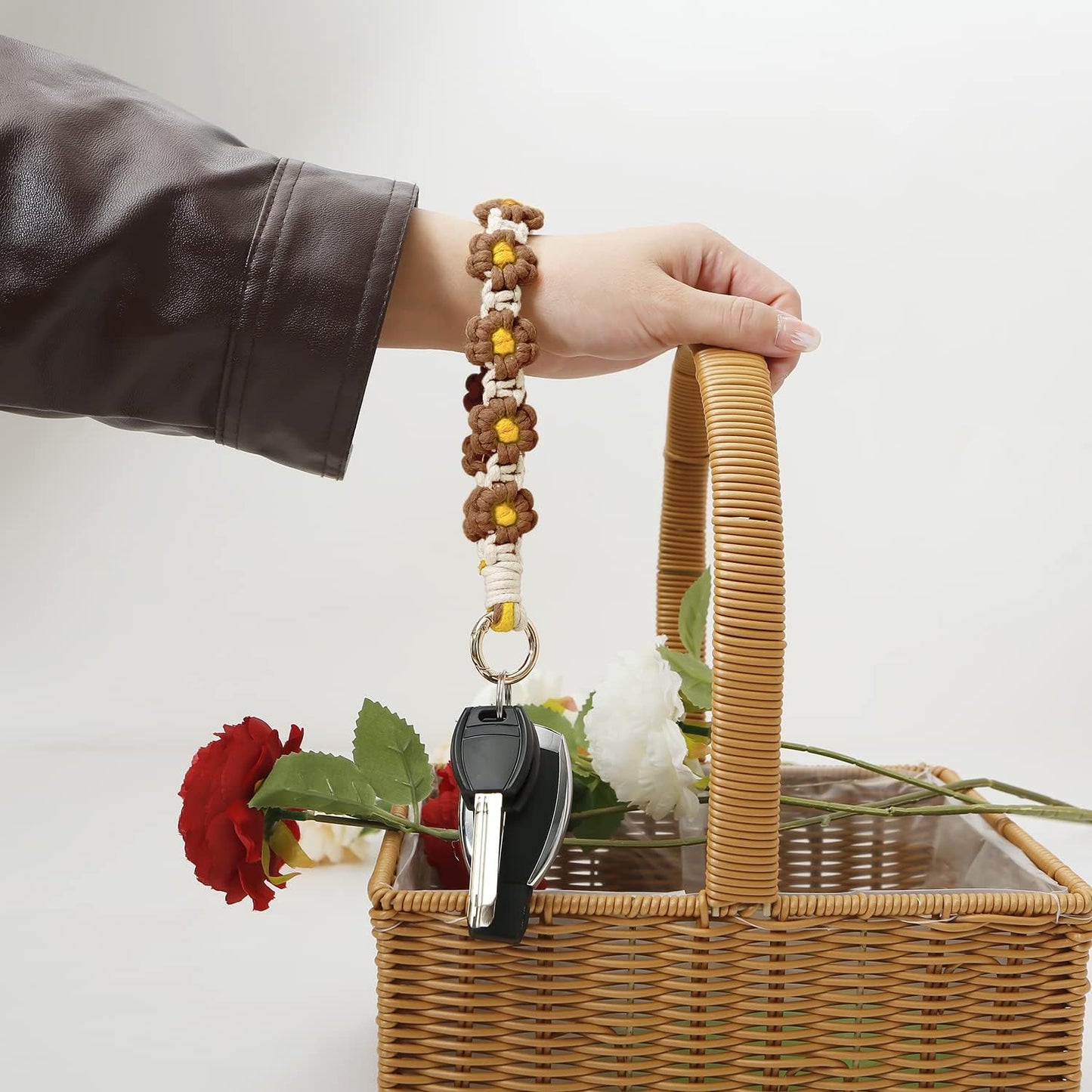 Handmade macrame Boho flower keychain