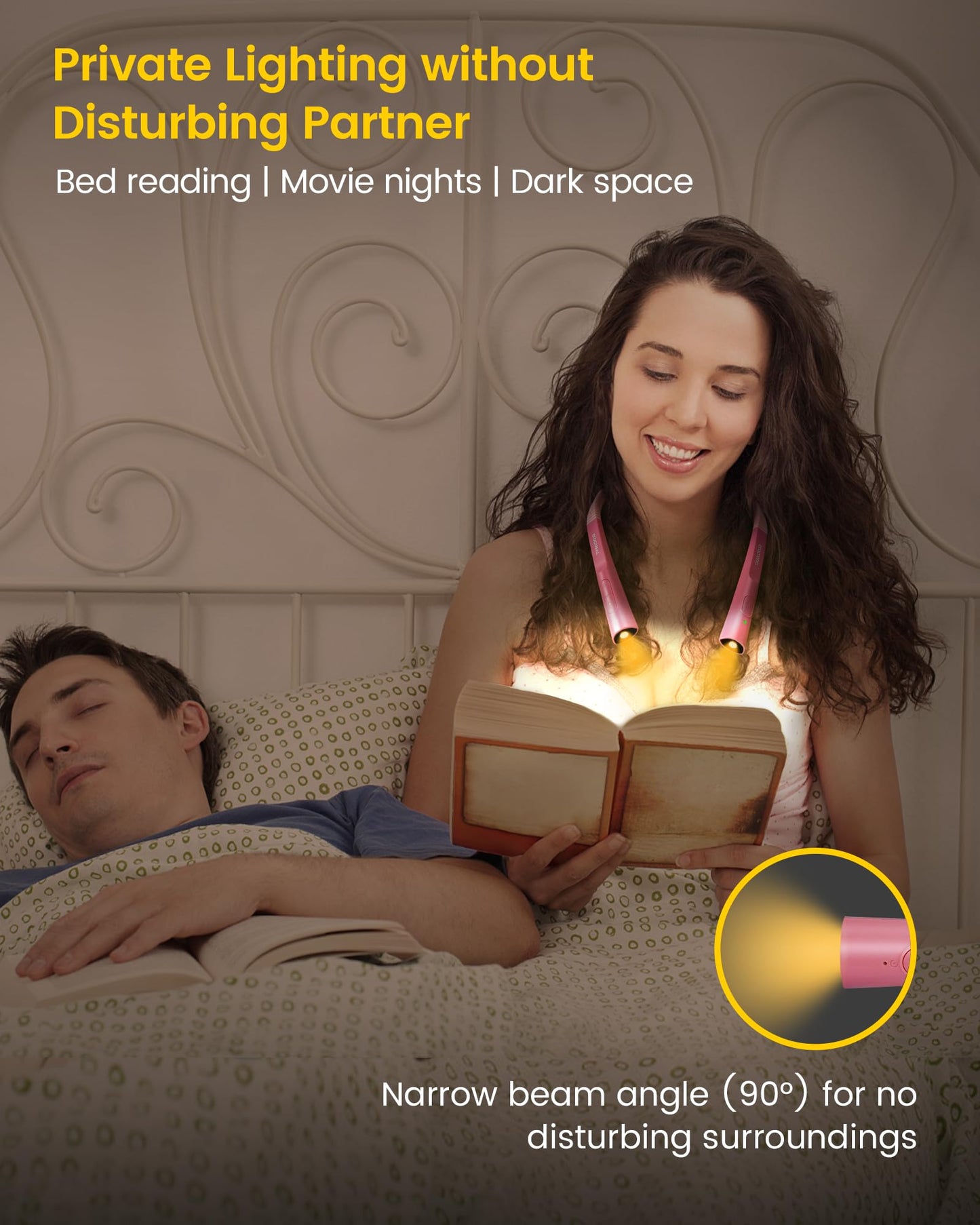 Glocusent LED Neck Reading Light, Book Light for Reading in Bed, 3 Colors, 6 Brightness Levels, Bendable Arms, Rechargeable, Long Lasting, Perfect for Reading, Knitting, Camping, Repairing