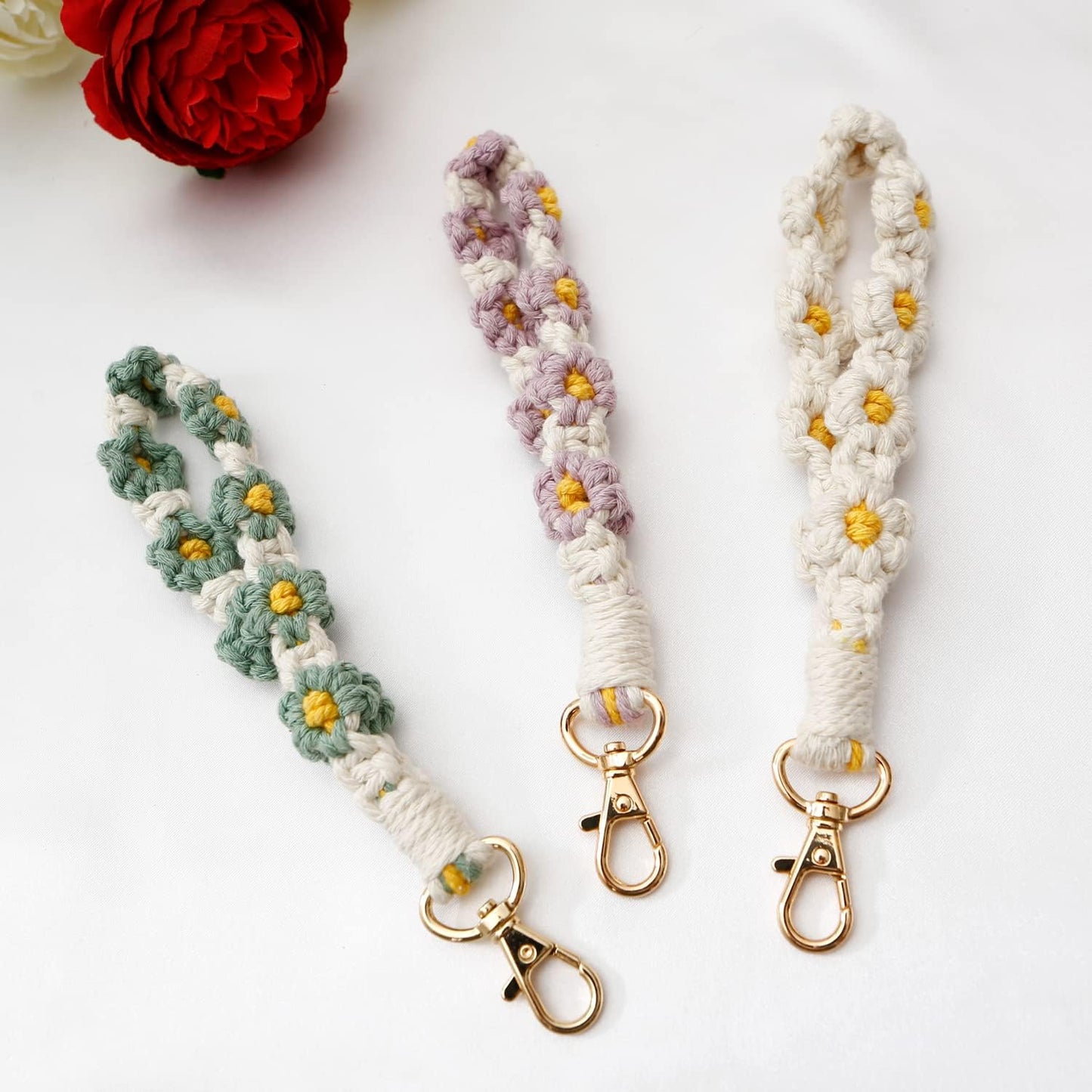 Handmade macrame Boho flower keychain