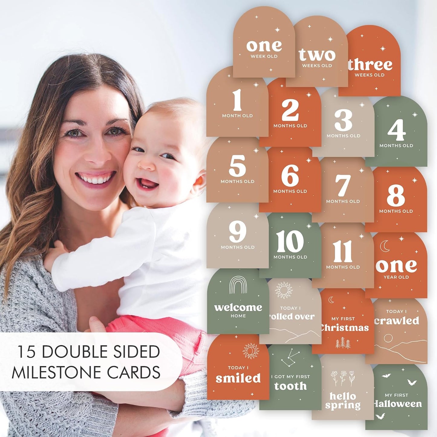Beautiful Baby Monthly Milestone Cards - 15 Reversible Paper Cards